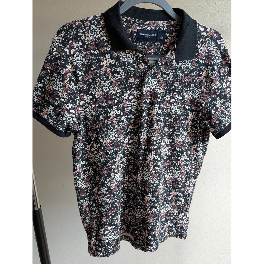 Abercrombie & Fitch Mens Black Floral Stretch Pique Polo Shirt Short Sleeve